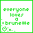 A 48x48 pixel animated contact sheet of six frames showing a green text-based icon with the phrase "everyone loves a brunette" and heart symbols, displayed in a grid layout.