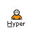 Pixelated orange figure with white face and black hair, wearing an orange shirt, positioned above 'Hyper' text on gray background.