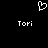 White pixelated heart symbol above two instances of the text 'Tori' on a black background.