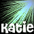 Animated sequence showing the name 'Katie' in white text over a green and blue pixelated background with radiating lines.