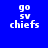Blue background with white text 'go sv chiefs' repeated across six , each with a cyan rectangular overlay shifting position