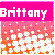 Pixelated icon with pink header displaying 'Brittany' in white block letters above a gradient background of pink to orange with scattered white and multicolored pixels.