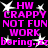 Black background with repeated pink text and white starbursts in a pattern