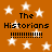 Orange background with white stars; four identical text blocks reading "The Historians" followed by multiple exclamation marks.