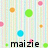 Pixelated image with pastel vertical stripes and scattered colored circles above black text reading 'maizie' at the bottom.