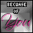 A contact sheet of seven animated frames showing the phrase "BECAUSE OF You" with varying neon-colored cursive text on a gray background, each frame displaying a different color for the word "You."