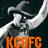 A 48x48 pixel animated buddy icon featuring a cartoon character in a cowboy hat with arm raised, displayed as two sequential frames on a dark background with orange text "KCOFC" at the bottom.