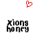 Red pixelated heart symbol above two identical black pixelated text blocks reading 'xiong honey' on white background.