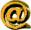 Animated sequence of a stylized @ symbol in yellow and brown tones, transitioning through multiple 3D rotations and perspective shifts against a gray background.