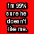 Red background with pixelated white text blocks reading "I'm 99% sure he doesn't like me." and "It's the 1% that kept me going." plus "I've lost hope" below, all in a retro digital style.