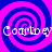 Four identical spiral patterns in blue and pink with the text "Courtney" overlaid on each, arranged in a
