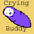 Animated contact sheet showing multiple frames of a purple cartoon character wrapped in a blanket with crying expression, interacting with pacifier and pencil props on yellow background.