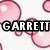 Pixelated pink circular shapes float around bold black-and-white text reading GARRETT on a white background.
