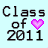 A contact sheet of five animated frames showing "Class of 2011" text with a pixelated heart symbol in different colors, arranged in a 3x2 grid on a light blue background.
