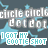 Pixelated text and shapes repeat in a pattern with animated color shifts between cyan, purple, and white on dark gray background