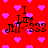 Red background with pink pixelated hearts; black text "I" and "Jill" above "<333" in four repeated sections, each showing slight animation changes.