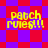 Pixelated yellow text "patch rules!!!" on red and purple diamond-patterned backgrounds with varying diamond shapes and arrangements.