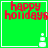 Green square icon with red text 'happy holidays' and white snowman at bottom right corner, showing animation changes in text and snowman position.