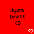 Red background with repeated black text 'ilysm brett <3' and white pixelated hearts in a pattern