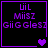 Purple pixelated text 'Uil MiisZ GiigGlesz' in four with varying heart symbols on black background