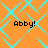 Orange background with cyan diamond-shaped pattern and four instances of the text "Abby!" in black pixelated font
