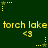 Green background with yellow text repeating 'torch lake' and '<3' symbols, surrounded by small star and dot patterns.