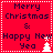 Red square icon with white dotted border displaying "Merry Christmas & Happy New Yea" text and a small white tree, showing animation where the tree's position shifts slightly between frames.