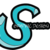 A pixelated cyan and black stylized letter S with a thick outline, set against a light gray background.