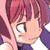Pixelated anime-style character face with pink hair and purple clothing, static single-frame icon.