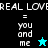 A split-screen animation shows four with 'REAL LOVE = you and me' text, where the star symbol alternates between cyan on black background and black on cyan background