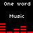 Black background with white pixelated text "One word" and "Music" above red horizontal bar graphs that change height across frames.