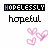30 static buddy icons featuring the word 'hopeful' beneath a colored 'HOPELESSLY' header, each with three heart symbols in varying pastel shades
