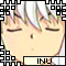 Pixelated anime-style character with closed eyes and light-colored hair, framed by a black-and-white checkered border with text labels below.
