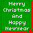 Green square with red border displaying 'Merry Christmas And Happy NewYear' text and small red pixelated star in bottom-right corner.