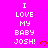 Bright pink background with repeated white pixelated text "I LOVE MY BABY JOSH!" and small red heart symbols in a