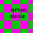 Green and pink pixelated with text 'afton' above 'alexis', repeated in four quadrants, transitioning from square to diamond-shaped