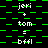 Green and black pixelated with repeating text elements 'jeri + tom = bffl' in white, arranged in a patterned layout