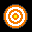 Nine pixelated circular icons arranged in a , each with orange and white concentric rings surrounding a yellow center on black background