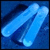 Pixelated blue and white abstract shape resembling a stylized letter or symbol on dark blue background.