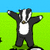 Animated contact sheet showing two frames of a pixelated skunk mascot in different poses against a green field and blue sky background.