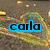 Animated icon with blue text 'carla' and 'paul' over a brown background with yellow and green patterns, showing text and symbol changes.