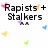 Pixelated text and small heart shapes on a white background with gray section, featuring offensive phrases about sexual violence.