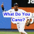 Pixelated image of a baseball player in white uniform holding bat, with blue text overlay reading "What Do You Cares?" against orange and blue background.