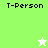 Green and white pixelated with 'T-Person' text in black, featuring a white star on green background and a green star on white background