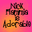 Four identical display 'Nick Plamma' and 'Adorable' text over a pink-to-orange gradient background with pixelated rendering