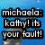Pixelated cartoon whale in blue water background with text bubbles showing dialogue between 'michaela' and 'kathy', ending with 'HAHAHAHA'.