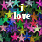 A static image with a dense pattern of multicolored stars on a dark background, overlaid with white text reading "i love swimming".
