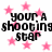 Pixelated text 'your: A shooting star' repeated over pink stars on white background.