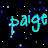 Animated buddy icon featuring the name 'paige' in glowing teal cursive text against a starry night background with white pixelated stars, displayed across three sampled frames of an animation sequence.