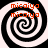 Four identical black-and-white spiral patterns arranged in a , each with orange text 'micaio' repeated twice above the spirals